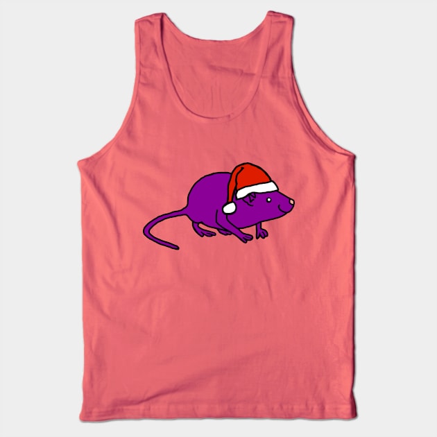 Purple Rat wearing Christmas Santa Hat Tank Top by ellenhenryart